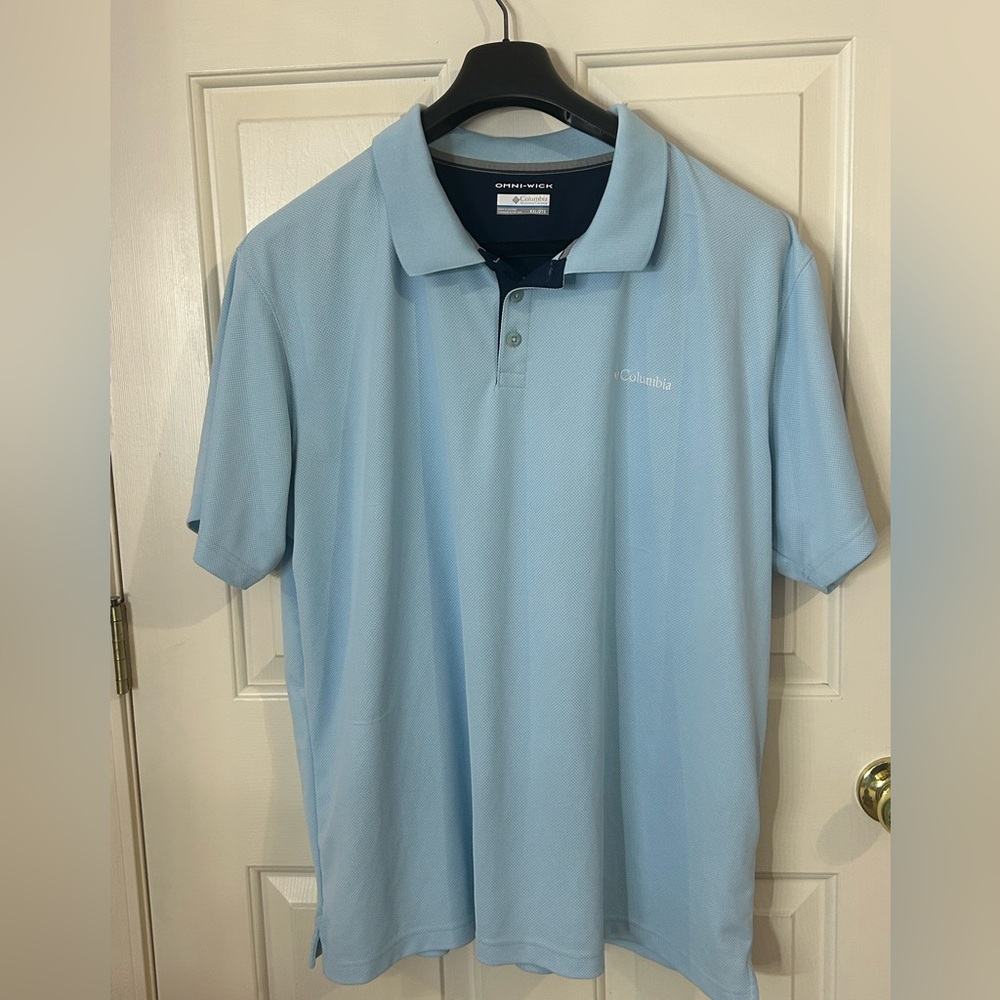 Columbia Omni Wick Light Blue Textured Athletic Knit Polo Shirt Men’s XXL